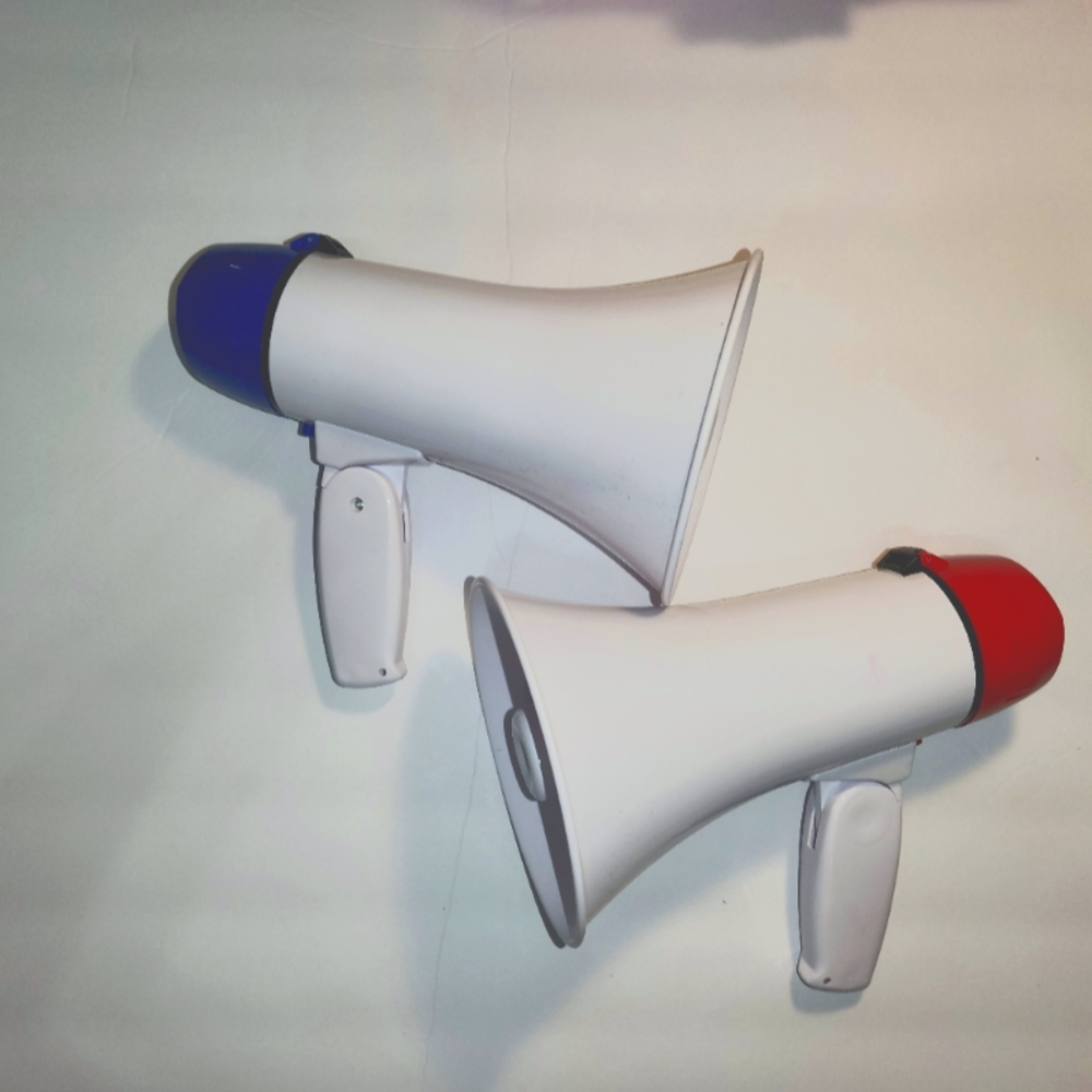 White Megaphones with Red and Blue Accents